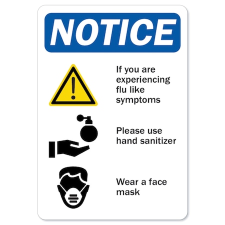 OSHA Notice Sign, Notice Flu Symptoms, 5in X 3.5in Decal, 10PK